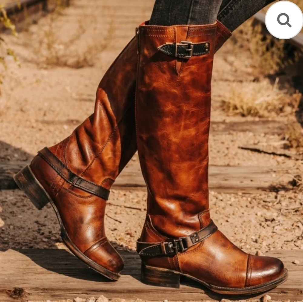 Freebird Roadey Leather Distressed Strappy Over The Knee‎ Boots